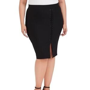 NWT ~ TORRID Black Lace Up Front Slit Stretch Pencil Skirt ~ Womens Plus Size 4X